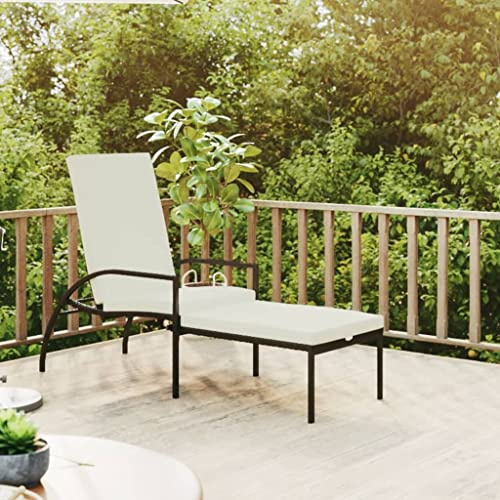 Owoxanthellate 76.8 in Adjustable Backrest PE Rattan Outdoor Chaise Lounge with Footrest, Brown & Cream Matte Frame, 23.6 x 40.2 in Patio Sun Lounger for Garden Poolside Balcony Beach