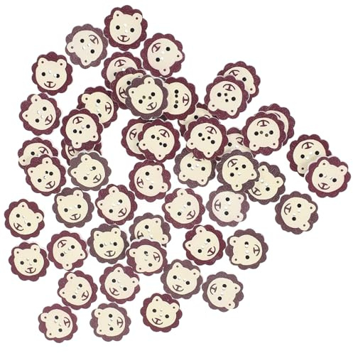 Healvian 100 Pezzi Bottoni in Legno a Forma di Testa di Leone, Pulsanti Decorativi Multifunzionali per Cucito Fai da Te, Accessori per Abbigliamento e Decorazioni Artigianali