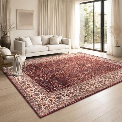 Paco Home Vintage Wohnzimmerteppich Kurzflor klassisches orientalisches Design waschbar & rutschfest pflegeleicht Schlafzimmer Esszimmer, Farbe:Rot-Elfenbein, Größe:240x340 cm