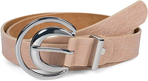 styleBREAKER Cinturón de Damas Unicolor con acabado en cuero de cocodrilo y hebilla en forma de media luna, puede ser acortado 03010108, tamaño:95cm, color:Beige