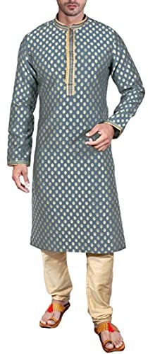 Sonisha SK105 Men's Grey Kurta Pajama Set Wedding Kurta Pyjama Indian Party Suit