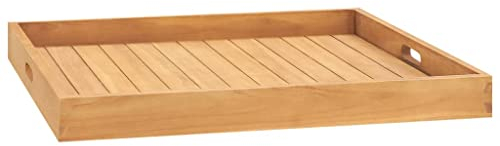 vidaXL Massivholz Teak Serviertablett mit versenkten Griffen Holztablett Frühstückstablett Dekotablett Tablett Servierplatte 70x70cm