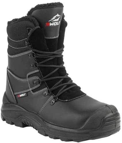 BWOLF Grizzly S3 - Scarpe da Lavoro Invernali da Uomo S3, Resistenti all'Acqua e all'olio, Antiscivolo, con Tecnologia Re-Flect e Suola ergonomica, Nero, 40 EU