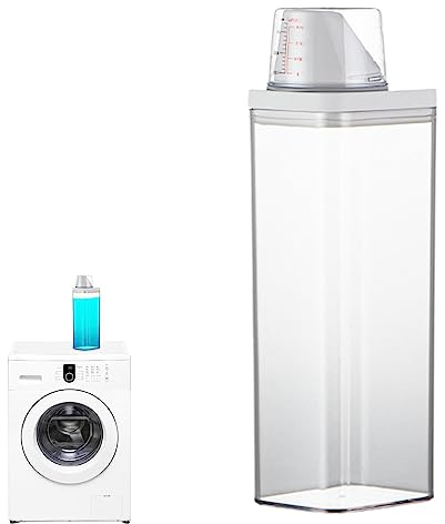 Distributeur de détergent à lessive, Stockage hermétique de détergent avec Tasse à mesurer, récipient de Stockage de lessive en Poudre, Distributeur de détergent Multi-Usage pour Petits Grains