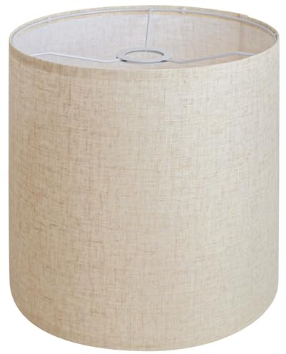 Beige Linen Tall Drum Lampshade, 11 Top x 11 Bottom x 12 High Lamp Shade, Lamp Shade Replacement for Table and Floor Lamps, Pendant Light，Handcrafted Lampshade，Easy Assembly