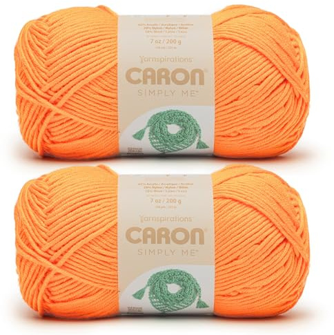 Caron Simply Me Lively Mandarin Yarn - 2 Pack of 200g / 7oz - 62% Acrylic 20% Nylon 18% Wool - #5 Bulky - 246Yards - Knitting/Crochet