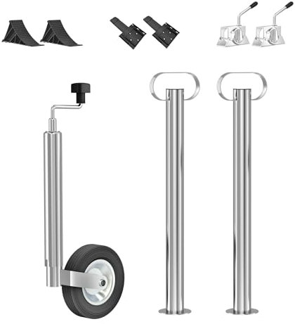 XMTECH Anhänger Stützrad Automatik, Stützrad 150kg mit Montiersatz, für PKW Anhänger, Rohrdurchmesser Ø 48mm, mit Klemmhalter Laufrad