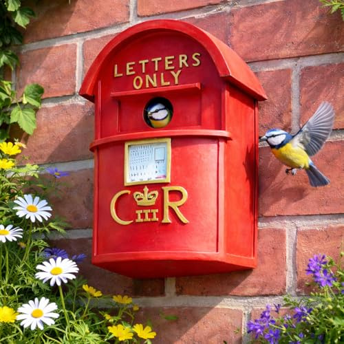 Garden Mile Red Post Box Bird House - Weatherproof Resin Nesting Box for Birds, Outdoor Garden Ornaments - Heavy Duty Hanging Birdhouse Garden Decor - Unique Gift for Mother's Day