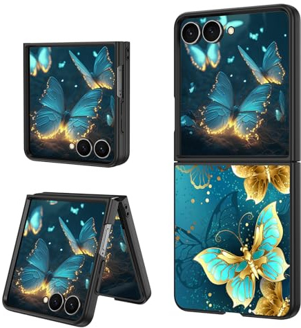 YINLAI Coque pour Samsung Z Flip 7 5G, Etui Lumineuse Motif Papillon Galaxy Z Flip 7, Case Brillant Ultra-Mince Antichoc Housse de Téléphone pour Samsung Galaxy Z Flip7 6.9- Bleu