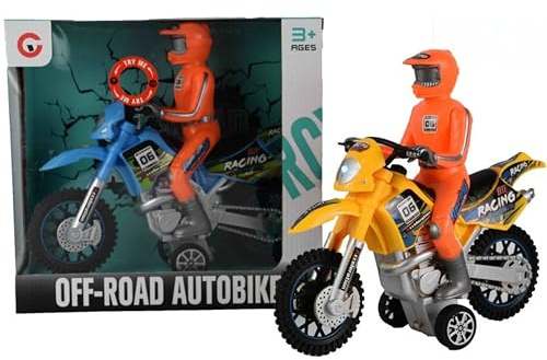 SGM Off-Road Friction Power Bike with Lights & Sounds – Battery-Free Racing Toy for Kids, Durable Motocross Style with Rider Figure, Ideal for Boys Age 3+ - 9969-1D