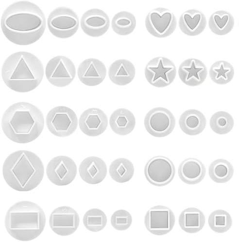 35 stycken utmatare stämplar fondant, fondant kakformar, fondant plunger cutters set, fyrkantiga oval cirkelformad polygon kakformar, geometriska former tillbehör set för gör-det-själv tårtor