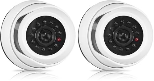 kwmobile Dummy Camera with Light - Fake CCTV Security Surveillance Dome with Flashing LED Lights - Theft Deterrent - White (Pack of 2)