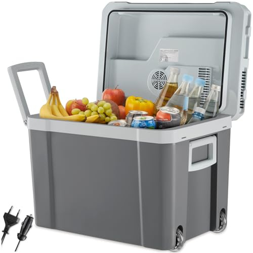 tectake® Frigorifero Portatile Elettrico con Manici e Rotelle 35 L, 52,5x35x40 cm, Frigorifero Piccolo 2in1 Funzione Freddo Caldo, mini frigo portatile presa per Auto e Casa, ECO Mode, Frigo x Camping