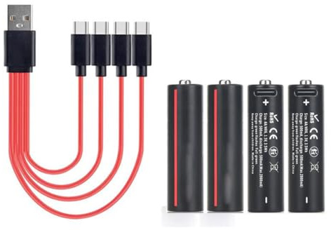 Kaeltsyn Set di 4 batterie ricaricabili AA di tipo C, 1,5 V, 3500 mWh, con porte integrate e cavo per accessori da scrivania e dispositivi di backup da viaggio