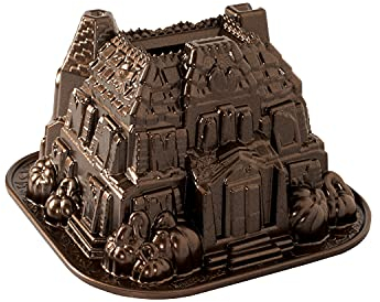 Nordic Ware Haunted Manor 10-Cup Bundt Pan, Original Cast Aluminium Bundt Tin, Bundt Cake Tin with Halloween Design, Cake Mould Made in The USA, Colour: Bronze