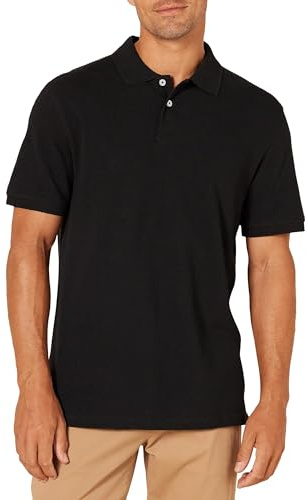 Amazon Essentials Polo de Piqué de Algodón de Ajuste Entallado Hombre, Negro, L