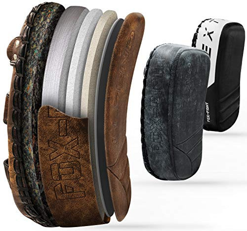 FOX-FIGHT Legend 2X Schlagpolster Arm Schield professionelle hochwertige Premium Qualität aus echtem Leder Handpratzen Schlagpratzen Pratzen Schlagkissen Boxpads Training MMA Kickbox (schwarz/grau)