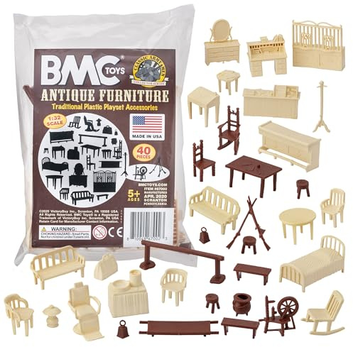BMC Classic Marx Antique Furniture - 36pc Dollhouse Plastic Playset Accessories