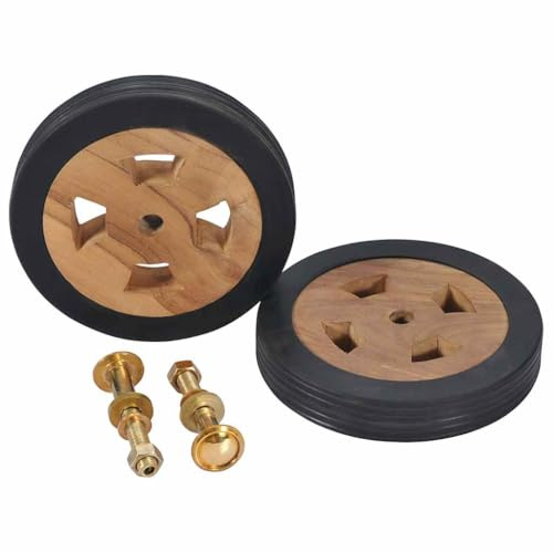 vidaXL 2X Legno Massello di Teak Rotelle di Ricambio per Lettini Prendisole con Bulloni Dadi Rondelle Ruote Accessori Sdraio in Gomma Marroni