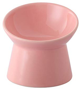 Pink Small Ceramic Raised Cat Bowls, Tilted Elevated Food or Water Bowls, Stress Free, Backflow Prevention, Dishwasher and Microwave Safe, Lead & Cadmium Free