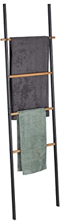 Relaxdays Toallero Escalera de Acero y Madera, 4 Barras, Toallas y Ropa, para Apoyar en la Pared, 171x50x3 cm, Antracita