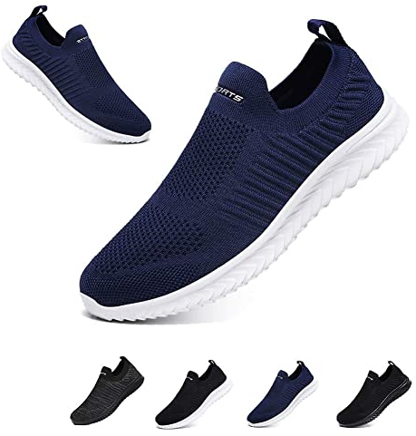 Mens Womens Slip On Trainers Casual Nordic Walking Shoes Breathable Running Shoes Nurse Work Shoes Lightweight Tennis Shoes Soft Mesh Gym Workout Sneakers Deep Blue EU40 Convert UK6