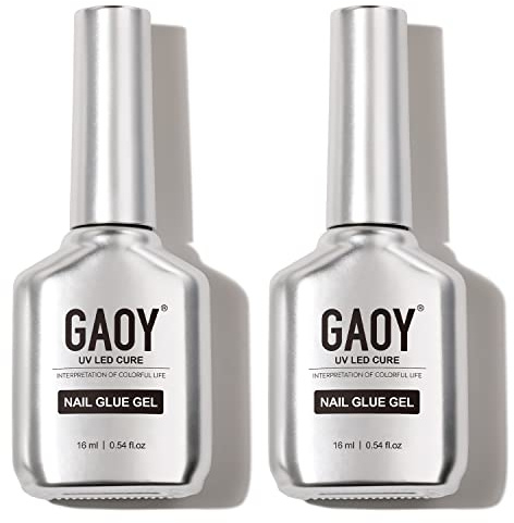 GAOY 2Pcs 16ml Gel Nail Glue for Acrylic Nails Tips, 2 in 1 Nail Glue and Base Coat, UV Light Cure