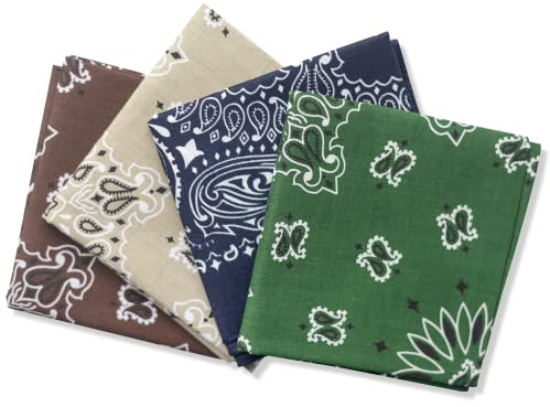 Colter Co. 4pk Paisley Bandana - USA Made Classic Pattern Multi-purpose Bandanas For Men and Women, Festival Accessories, 100% Cotton