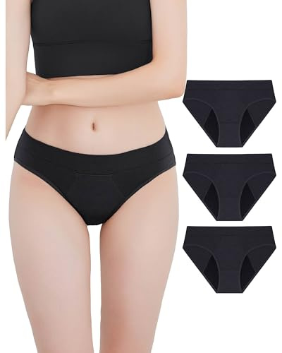 Neione Period Pants for Teenage Girls Period Knickers Women Reusable Leakproof Menstrual Hipster Panties Multipack of 3 Black S