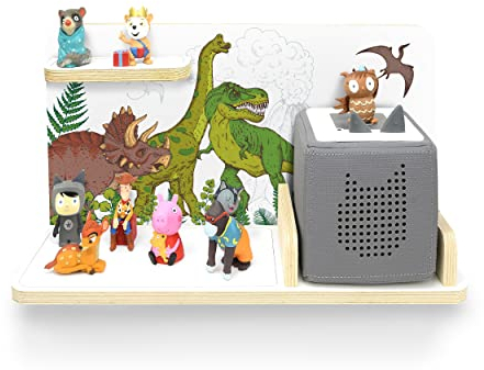 stadtecken® Kinder Regal für Musikbox I Serie für Kleinkind I Geeignet für die Toniebox und ca. 25 Tonies I Geschenkidee I Hörspiel I zum Aufhängen oder Aufstellen (Dinosaurier, klein)