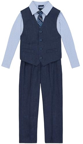 Izod Boys 4-piece Set with Collared Dress Shirt, Tie, Vest, and Pants Business Suit, Tanzanite, 12 US