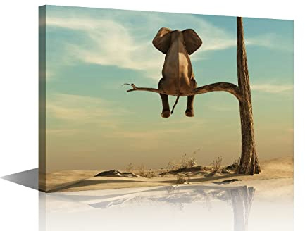 Canvas Wall Art Canvas Wall Art Wall Art Cute Animals Picture Ready to Hang for Home Decorations Children's Room Wall Decor 24x36inch (60x90cm) -An Elephant sits on a Branch