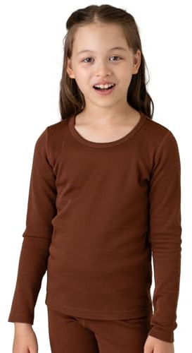 LAPASA Camiseta Térmica Manga Larga Unisex Niño y Niña 100% Lana Merina Deporte Invierno K13 7-8 años Marrón (Camiseta)