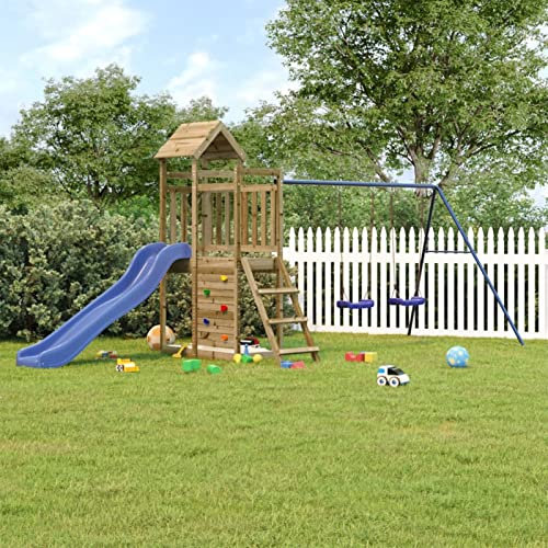 Tidyard Bambini set da Gioco,da Giardino,con Scivolo,Altalena,e Arrampicata,in Legno di Pino,Impregnato,465x186x214 cm,Parco Giochi Esterno,Altalena,Scivolo,Arampcata,da Giardino in Legno