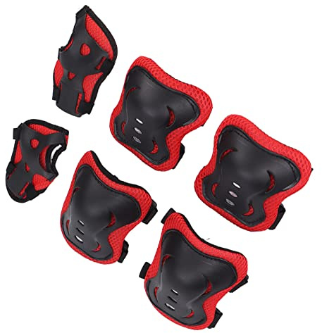 Airshi Knieschützer, Schutzausrüstungsset, Handschutz, Stoßdämpfung, Netzstoff, Stilvoll, Stilvoll, Schlagfest, Atmungsaktiv für Rollschuhlaufen (Rot)