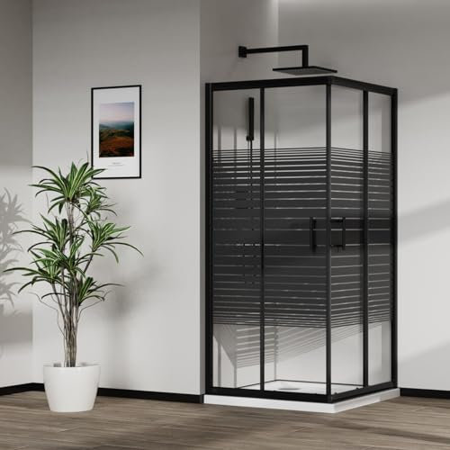 Box Doccia 80x80 Rettangolare Cristallo 6 mm Cabina Vetro Serigrafato Nero