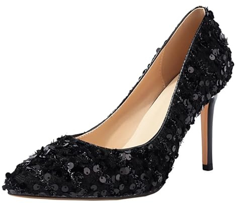 HSyc JRX Stiletto Zapatos de tacón alto con lentejuelas clásicas para fiesta de graduación o boda, Negro , 36 EU