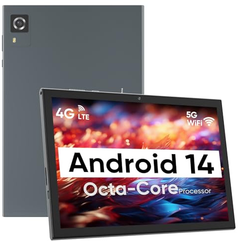 CWOWDEFU Android 14 Tablet 10,1 Zoll, 4G Cellular Tablete, Octa-Core, 128GB Speicher+8(4+4) GB RAM/ 1TB erweiterbar, 5G WiFi, 6000 mAh Akku, Bluetooth 5.0, 5MP+8MP Kamera, Tablt mit Schutzfolie, Grau