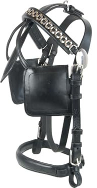 Brama West Pferde Fahrzaum mit Scheuklappen - Fahrkopfstück - schwarz (Mini Shetty)