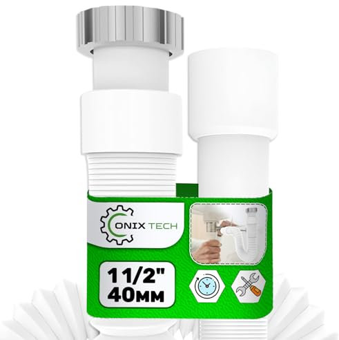 Flexible Sifon Tamaño 1 1/2 x 40 mm Completo con Tuerca de Latón y Junta Tórica para Cocina Fregadero Lavabo y Bidé - Garantía de 5 Años - ONIX TECH