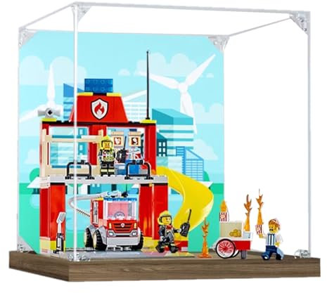 Akryl 3 mm displaybox för Lego 60375 brandstation med modell brandbil, transparent dammtät displaybox, förvaringsbox, kompatibel med Lego 60375 modell (modell ingår inte) (stil B)