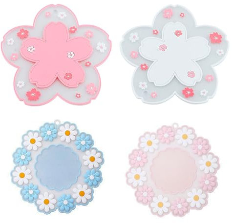 4 Stück Kirschblüten Untersetzer, Gänseblümchen Tassenuntersetzer, PVC Weicher Sakura Coaster, Rutschfestes Hitzebeständiges Sakura Untersetzer, für Restaurants, Hotels, Büros, Zuhause