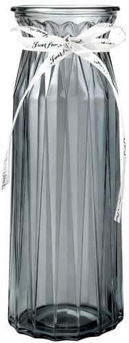 DARENYI Vaso di fiori in vetro,vaso per tulipani trasparente,per la decorazione della casa ufficio,decorazione della tavola di vetro,regalo di compleanno(29 * 10cm,Grau)