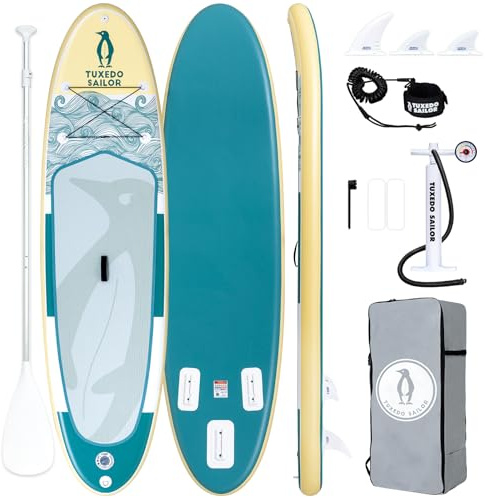 Tuxedo Sailor SUP Gonfiabile Adulti, Tavola SUP con Accessori Premium, Tavola Surf Gonfiabile Stand up Paddle Gonfiabile per Tutti i Livelli (Green & Yellow)