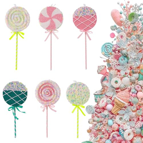 6Pcs 10.2inch Christmas Lollipop Candy Land Ornaments Decoration, Hanging Candy Cane Crafts for Xmas Tree Décor, Ideal for Xmas, New Year, Birthdays, Weddings & Home Parties