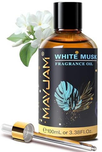 MAYJAM Huile Parfumée De Musc Blanc 100ml, Premium Huile Parfumée Au Musc Blanc Pour Diffuseur D'Huiles Essentielles, AromathéRapie, Déroulement