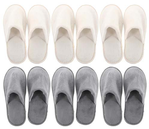 LRXIYODE 6 Paia Pantofole Unisex Lavabili da Viaggio e Casa in Pile e Eva Comfort Pieghevoli per Ospiti e Uso Interno Giallo