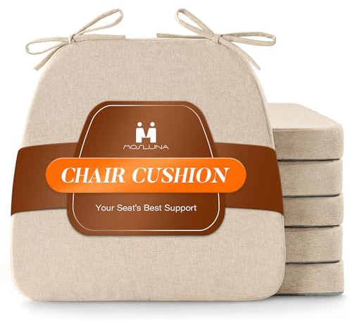 Mosluna Chair Cushions for Dining Chairs Set of 6, D-Shaped Chair Pads with Non-Slip Bottom, Kitchen Seat Cushions with Removable Cover, 16 x 17 inch, Beige