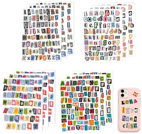 12PCS Pegatinas para Álbumes de Recortes, Letras Adhesivas Pegatinas Letras Adhesivas Pegatinas Pequeñas, Letras Vintage para Scrapbooking Agendas y Manualidades