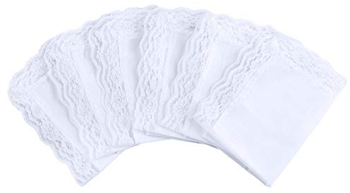 HOULIFE 6 Stücke Damen Klein Weiß Taschentücher aus Reiner Baumwolle mit Spitzen 25x25cm für Alltagsgebrauch&Hochzeit